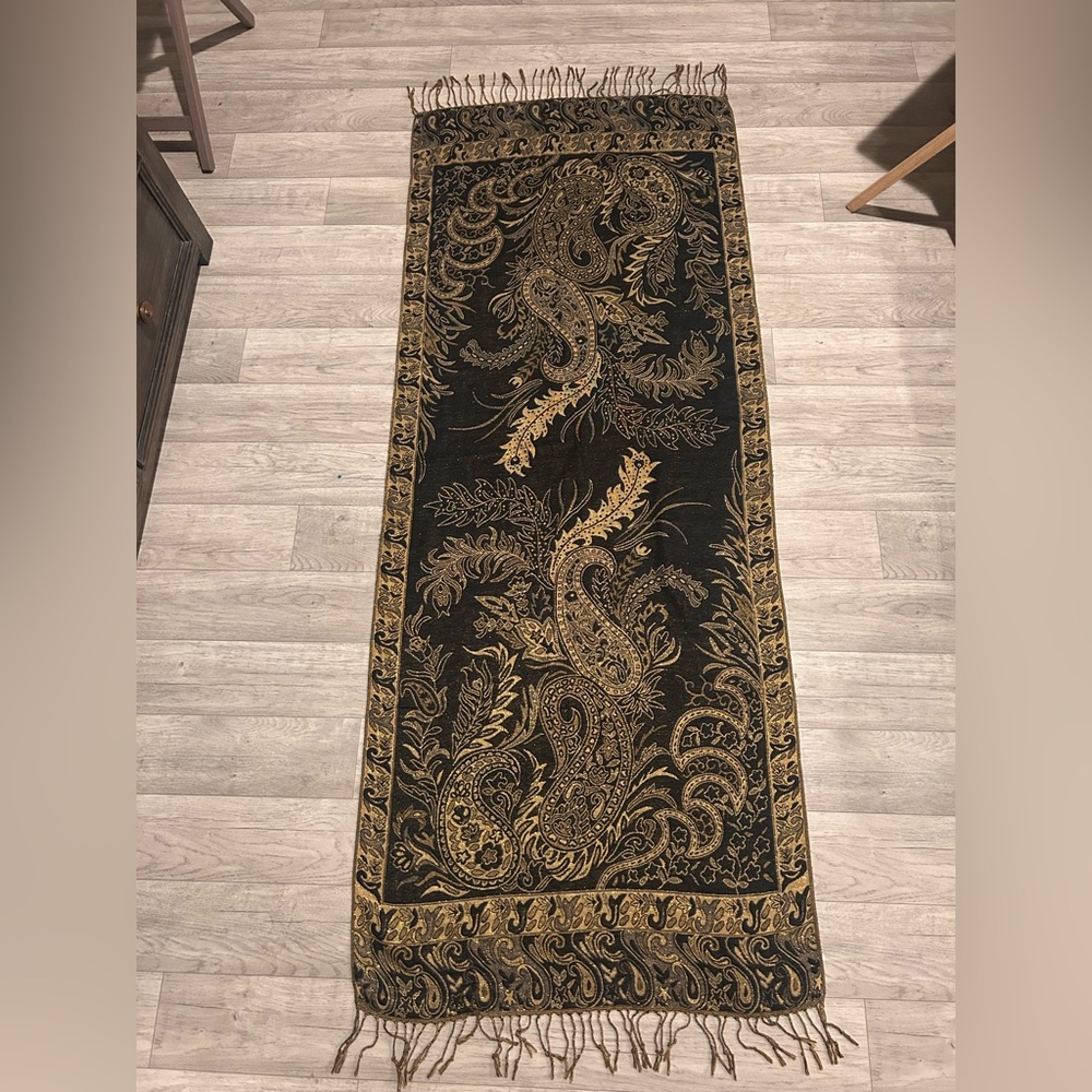 Elegant Black and Gold Paisley scarf